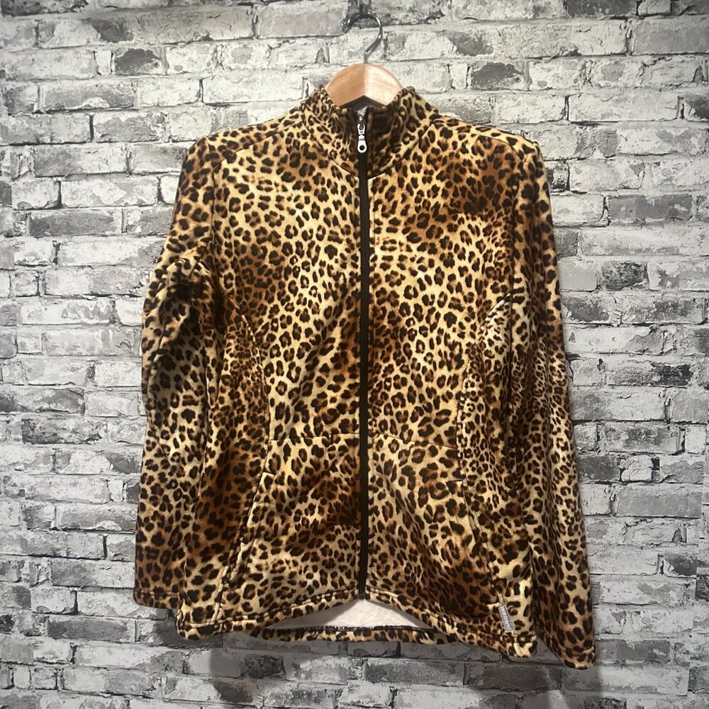 EUC Hot Chilly's Women's Cheetah Full Zip Sweatshirt Size Large